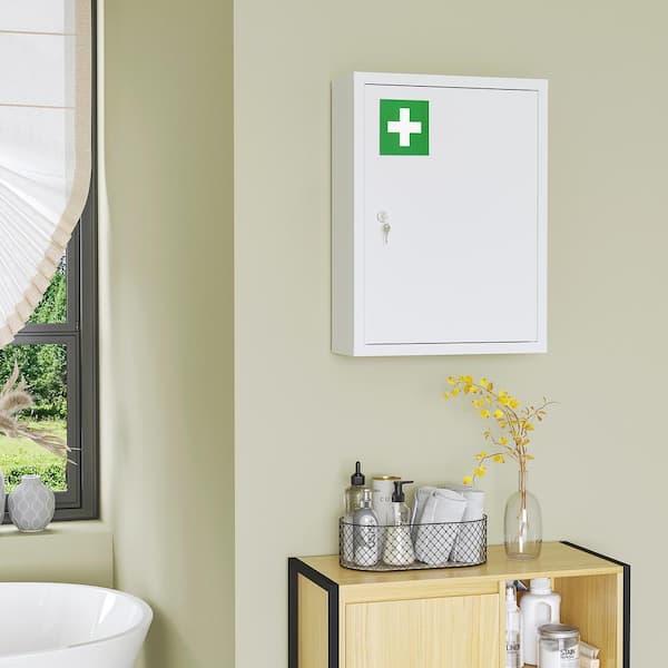 Wall Medicine Cabinet 16 in. W x 21 in. H Medium Rectangular White Steel Surface Mount Medicine Cabinet Without Mirror