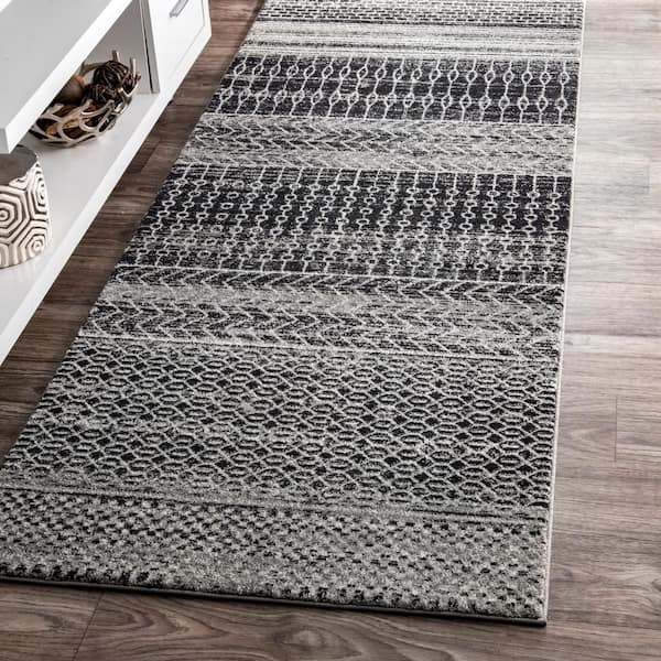 Nova Stripes Dark Gray 3 ft. x 8 ft. Rectangle Indoor Runner Rug