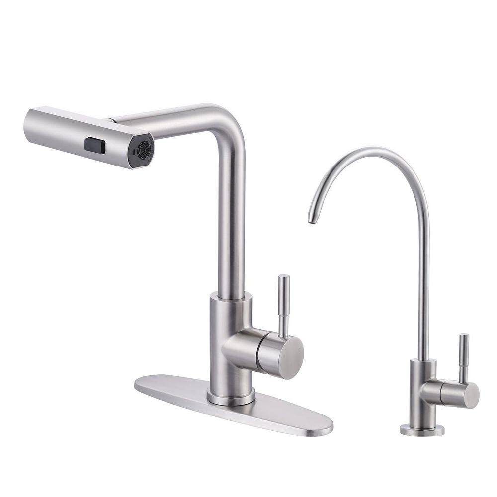 Brushed Nickel 15.7 in. Single Handle Pull Down Sprayer Kitchen Faucet with 360° Swivel and Drinking Water Faucet price history on PriceWatchPro