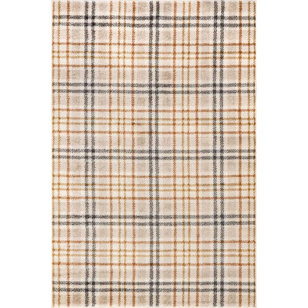 Noelani Casual Plaid Orange and Gray 5 ft. 3 in. x 7 ft. 7 in. Area Rug