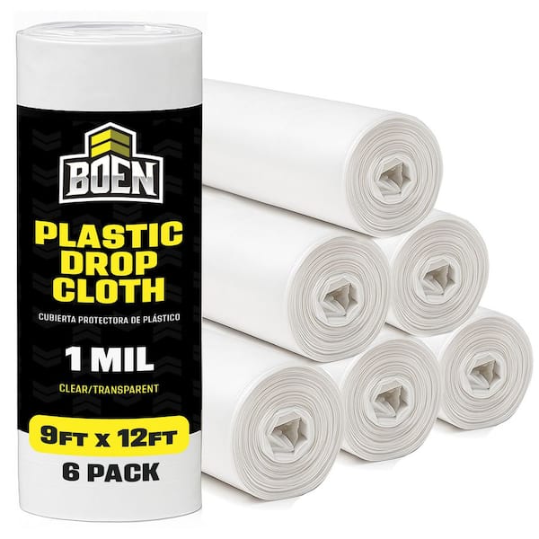 Painters Plastic Sheeting 9 ft. x 12 ft. 1 Mil Clear Plastic Drop Cloth, 6-Pack