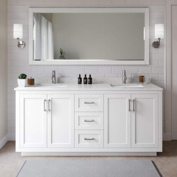 Wyndham Collection Miranda 72 in. W Double Bath Vanity in White with Cultured Marble Vanity Top in Light-Vein Carrara with White Basins