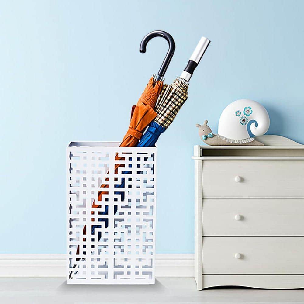 Square Metal White Freestanding Umbrella Stand with Compact Space