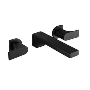 Double Handles Wall-Mounted Waterfall Bathroom Faucet Brass in Matte Black
