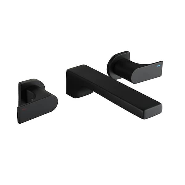 Dimakai Double Handles Wall-Mounted Waterfall Bathroom Faucet Brass in Matte Black
