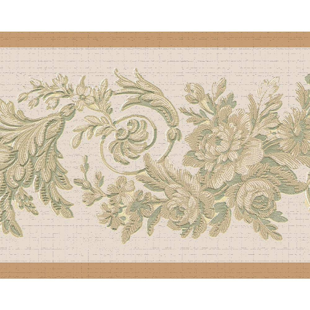 Falkirk Dandy Green, Beige Flowers on Vine Floral Peel and Stick Wallpaper 