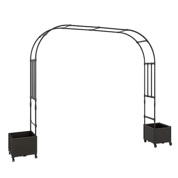 15.2 in. x 15.2 in. x 15.2 in. Rolling Plastic Raised Garden Bed in Brown with Arch Trellis for Climbing Plants