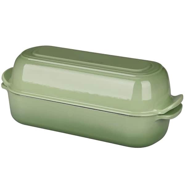 12.5 in. L x 5.5 in. W 5 qt. Enameled Cast Iron Loaf Pan with Lid for Homemade Sourdough Bread Baking, Green (1-Pack)