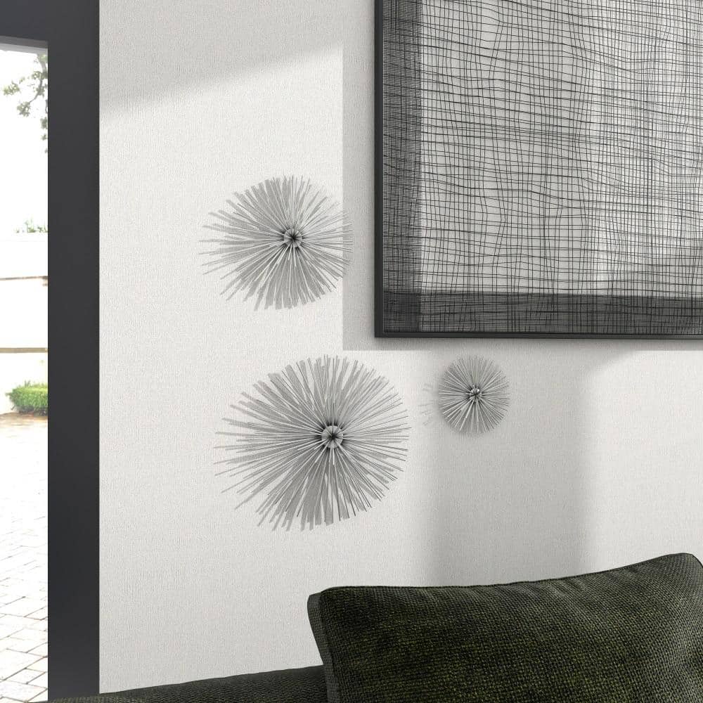 Silver Metal 3D Starburst Wall Sculpture Set of Three