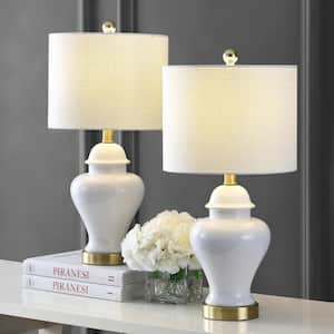 Qin 22 in. Ceramic/Iron Classic Cottage LED Table Lamp Set of 2, White