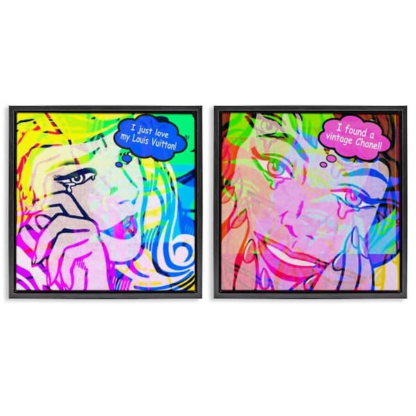 Crying Comic Fashionistas by Graffi*tee Studios 2-Pieces Black Floater Frame People Graphic Art Print 25 in. x 25 in.