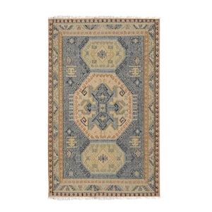 Blue Handwoven Wool Contemporary High low Kilim Rug, 9' x 12', Area Rug