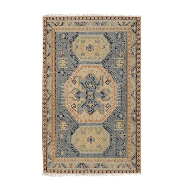 EORC Blue 9 ft. x 12 ft. Handwoven Wool Contemporary High low Kilim Rug Area Rug