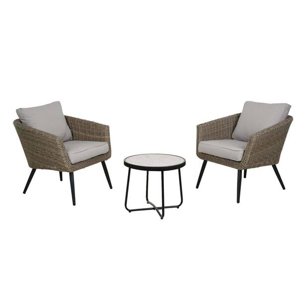 Sudzendf Brown 3-Piece Wicker Outdoor Bistro Set with Light Gray Cushion