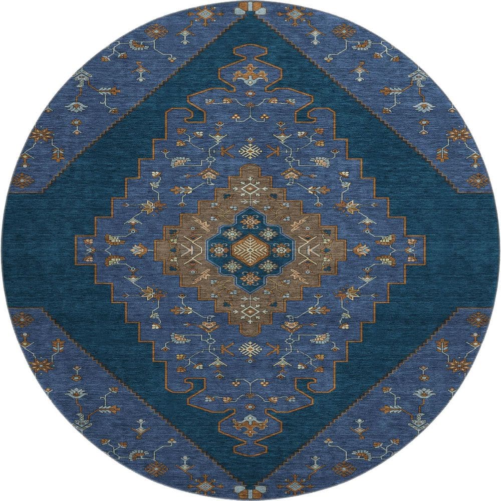 Mayfield Premium Machine Washable Abstract AMF2472 Navy 8 ft. x 8 ft. Round Rug price history on PriceWatchPro
