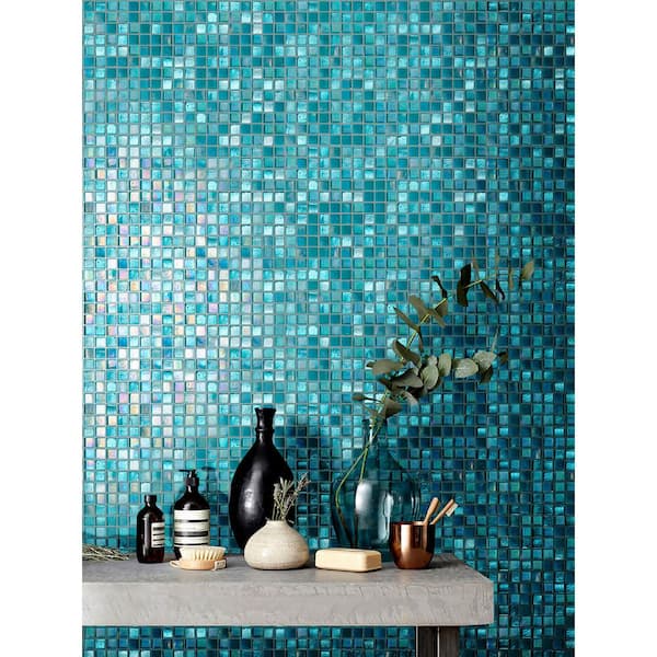 Mingles 11.6 in. x 11.6 in. Glossy Mint Green Glass Mosaic Wall and Floor Tile (18.69 sq. ft./case) (20-pack)