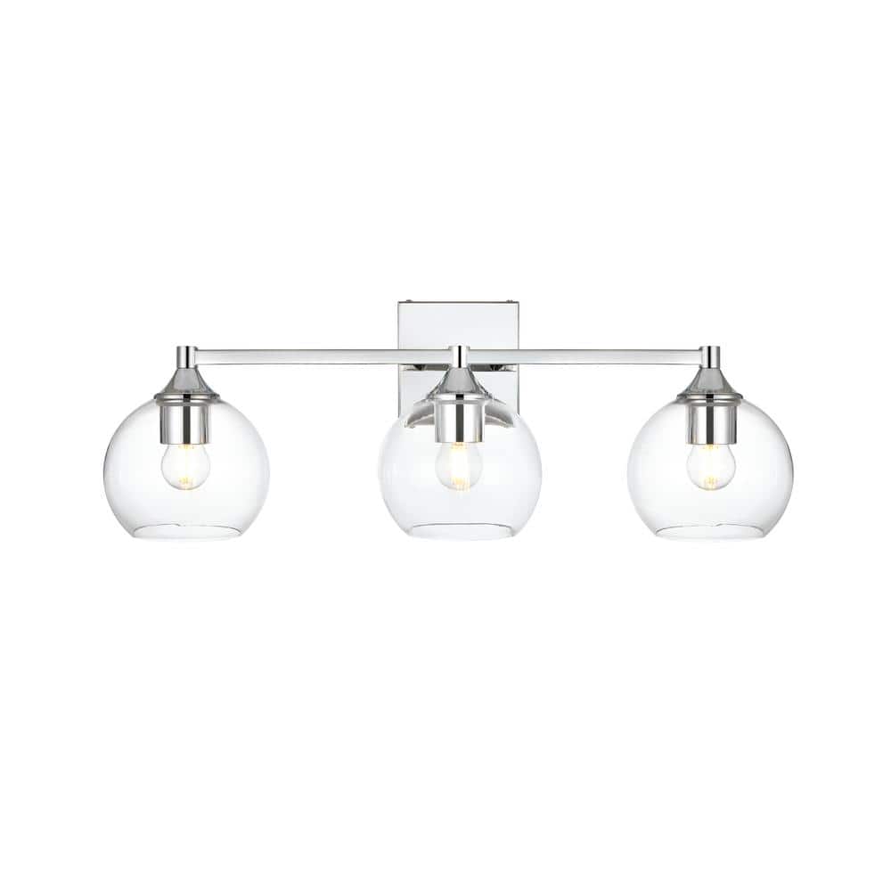 Simply Living 25 in. 3-Light Modern Chrome Vanity Light with Clear Round Sh