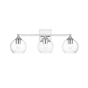 Simply Living 25 in. 3-Light Modern Chrome Vanity Light with Clear Round Shade