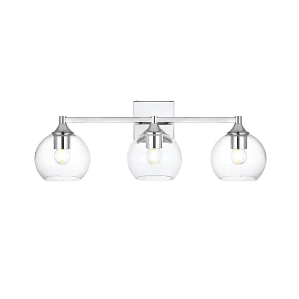 Unbranded Simply Living 25 in. 3-Light Modern Chrome Vanity Light with Clear Round Shade