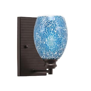 Albany 1-Light Espresso 5 in. Wall Sconce with Turquoise Fusion Glass Shade