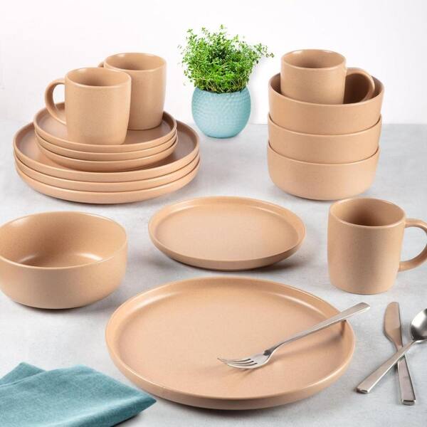 Zulay Kitchen 16-Piece Stoneware Dinnerware Set for 4, Chip and