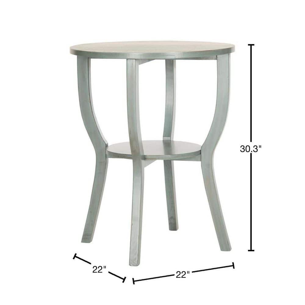 Barn Blue Round Wood Pedestal Accent Table with Shelf