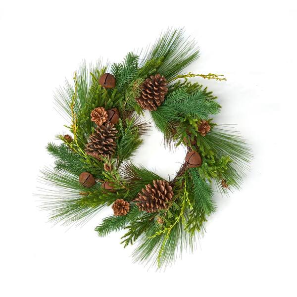 Unbranded 22 in. Pine Needle Artificial Christmas Wreath with Pine Cone Rusty Bell