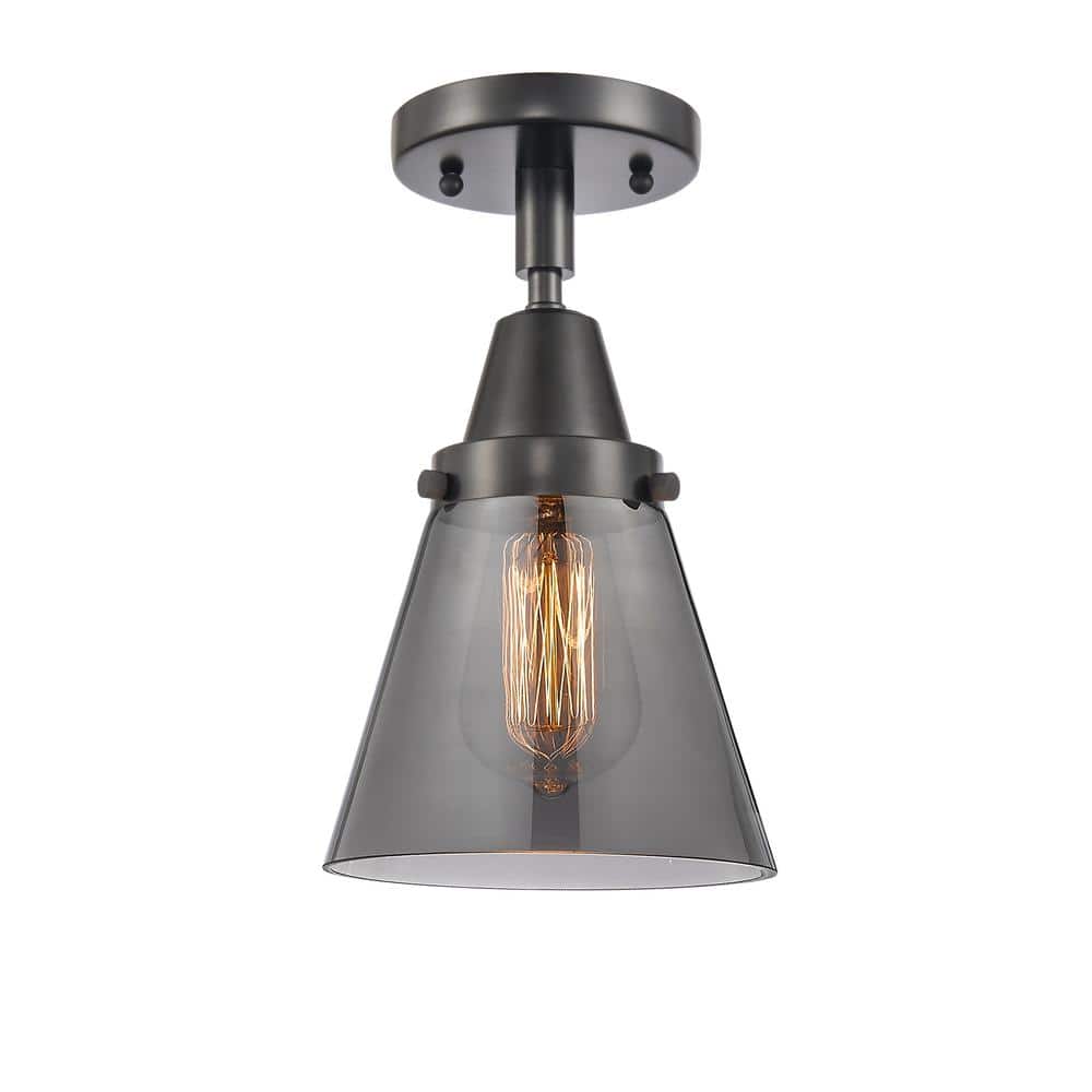 Cone 6.25 in. 1-Light Matte Black Industrial Flush Mount with Smoked Glass Shade price history on PriceWatchPro