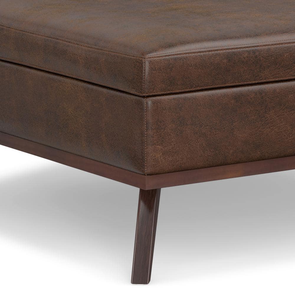 Owen 40" Distressed Chestnut Brown Faux Leather Coffee Table Ottoman