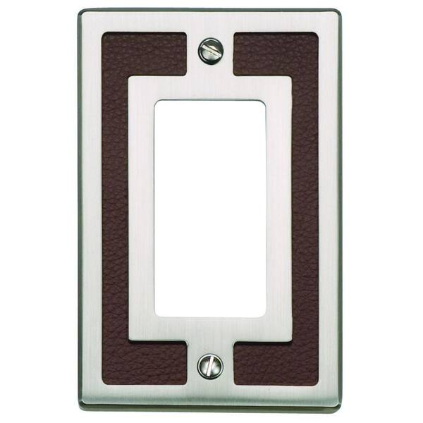 Atlas Homewares Zanzibar Collection 1 Rocker Switch Wall Plate - Brown Leather and Polished Chrome