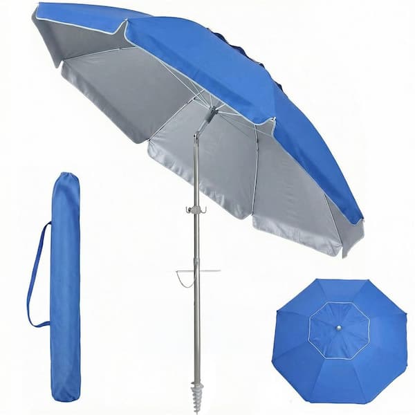 7 ft. Metal Tilt Beach Umbrella with Sand Anchor and Carry Bag in Dark Blue