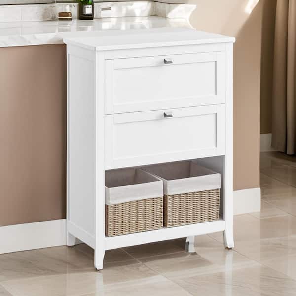 Benjara 31.2 in. White and Silver Storage Cabinet Cupboard with 0 Shelves and 2 Drawers