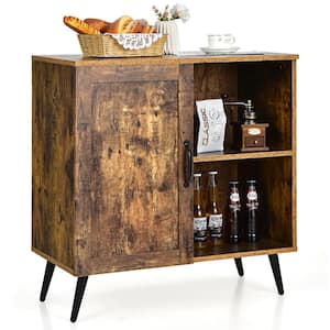 16 in. Wide Rustic Brown Mid-century Storage Door Cabinet Cupboard w/4 Legs Adjustable Shelf