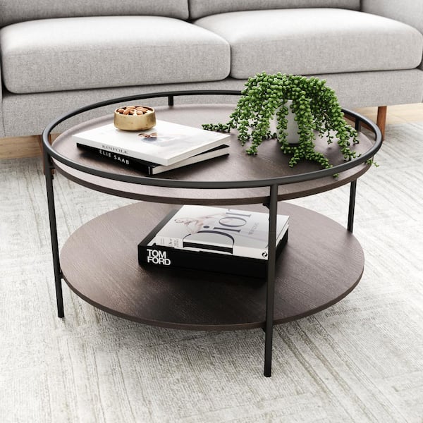 Nathan James Paloma 32 In Dark Oak, Round Wood Coffee Table