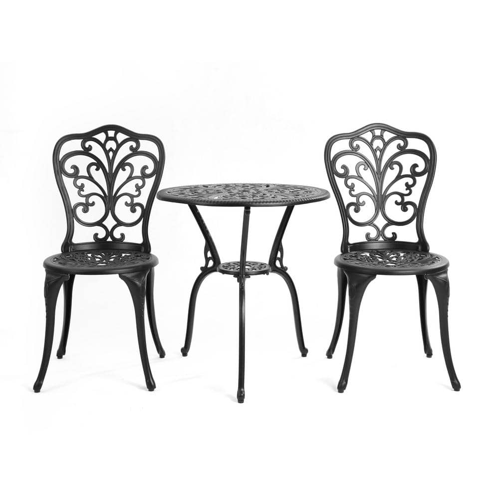 Siavonce Black 3Pieces Cast Aluminum Outdoor Patio Bistro Table, All