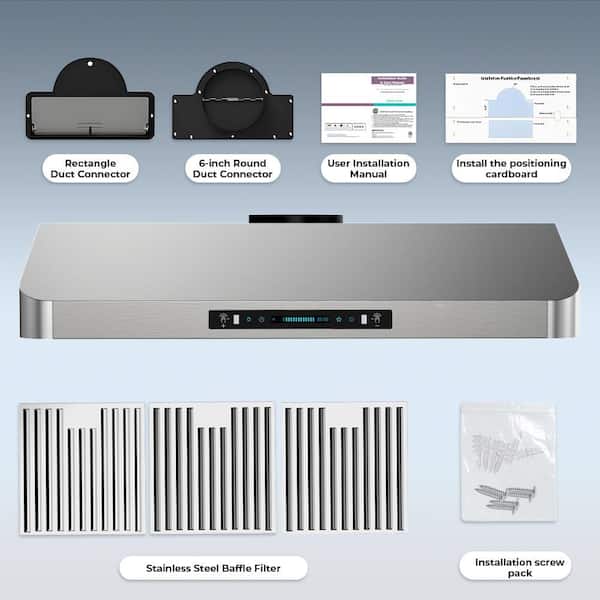 42 in. 900CFM Ducted Under Cabinet Range Hood in Stainless Steel with 3-Way Venting Adjustable LED and Gesture Control