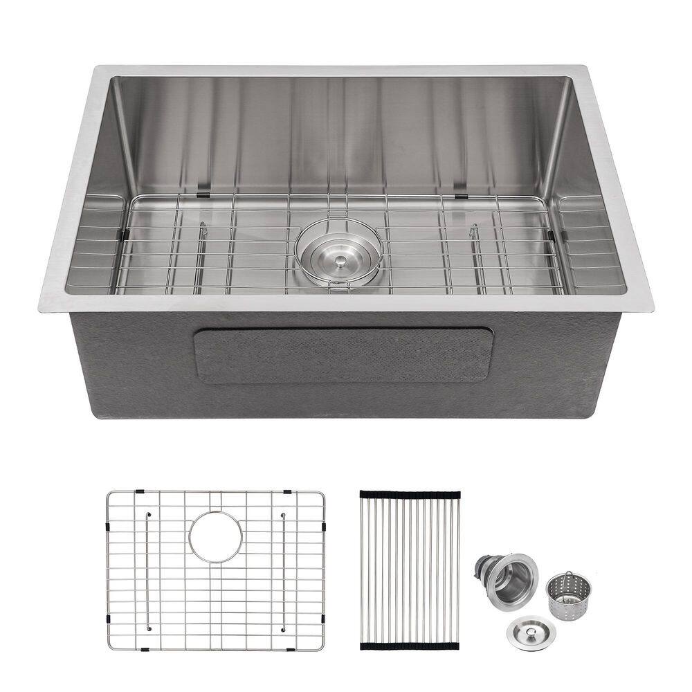 30 in Undermount Single Bowl Round Corner 16 Gauge Stainless Steel Kitchen Sink with Bottom Grids price history on PriceWatchPro