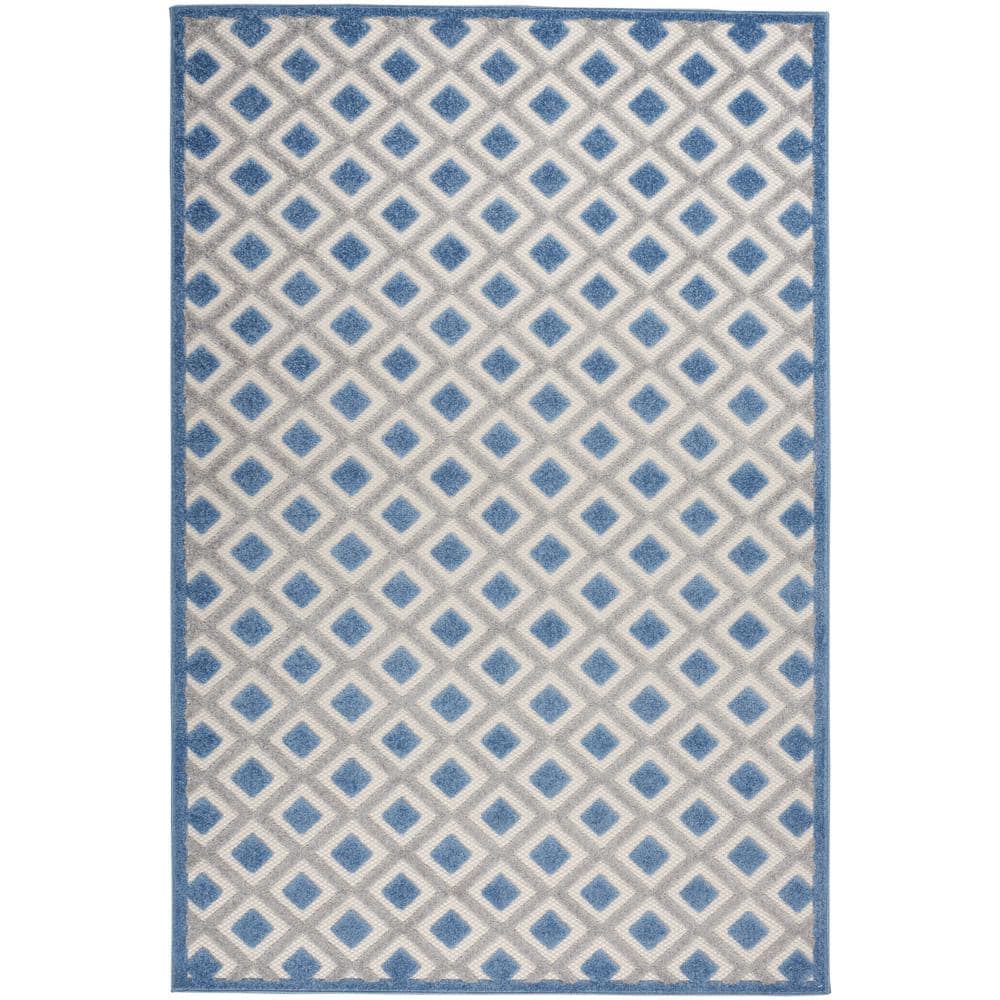 Modern Diamonds 6' x 9' Blue/Grey Synthetic Outdoor Rug