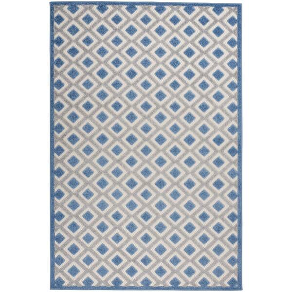 Aloha Blue/Gray 4 ft. x 6 ft. Geometric Contemporary Indoor/Outdoor Patio Area Rug