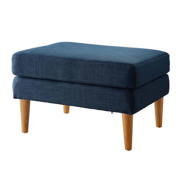Convenience Concepts Designs4Comfort Marlow Dark Blue Linen Mid Century Ottoman