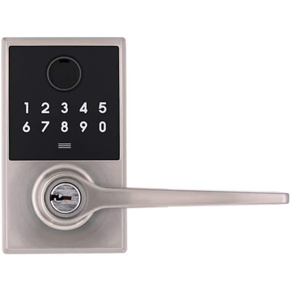Square Satin Nickel Naples Fingerprint Electronic Keyed Entry Door Lever
