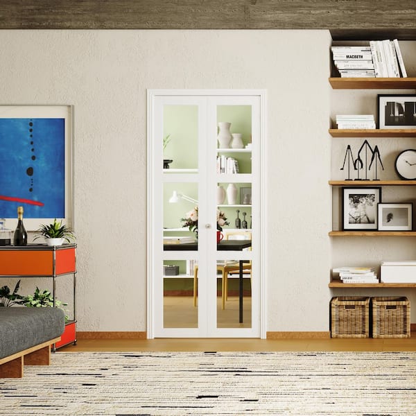 TENONER 36 in. x 80 in. 3 Lite, Clear Glass, Solid Core, MDF, PVC
