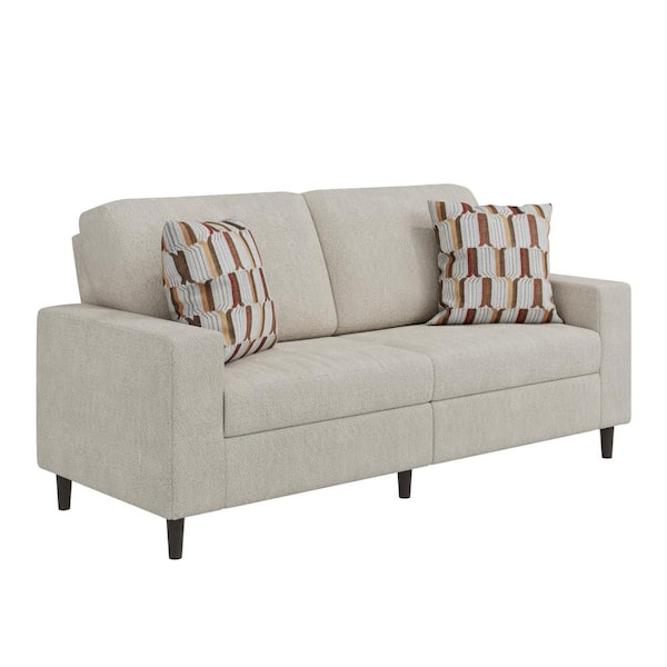 Copeland 77.5 in. Square Arm Fabric Rectangle Modern Sofa in. Soft and Elegant Textured Sand Boucle with 2 Throw Pillows