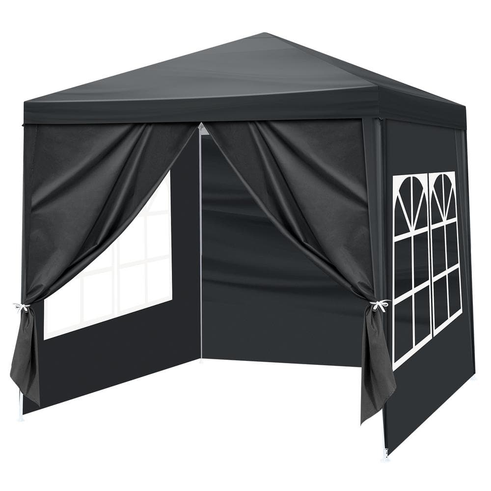 7' x 7' Dark Gray PE Fabric Party Tent with White Frame