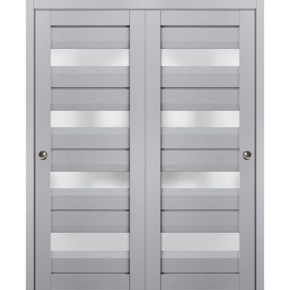 Assembly Required 36 in. x 80 in. 2-Panel Matte Grey Finished Solid Wood Sliding Door with Hardware price history on PriceWatchPro