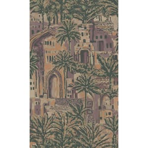 Plum Tropical Palm Leaves in Ancient Time Botanical-Shelf Liner Non-Woven Non-Pasted Wallpaper (57 sq. ft.) Double Roll