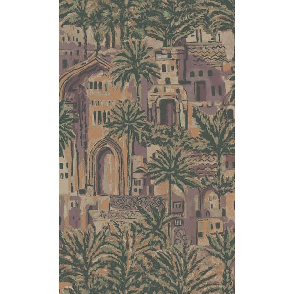 Walls Republic Plum Tropical Palm Leaves in Ancient Time Botanical-Shelf Liner Non-Woven Non-Pasted Wallpaper (57 sq. ft.) Double Roll