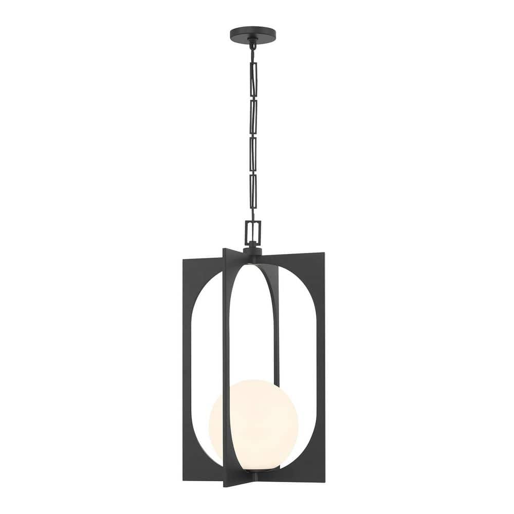 Harding 60-Watt 16.5 in. W x 28 in. H 1-Light Matte Black Modern Dimmable Pendant Light with White Opal Glass Shade price history on PriceWatchPro