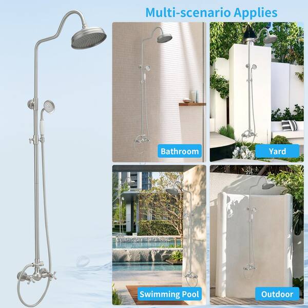 BWE 2-Spray High-Pressure Wall Bar Shower Kit with Hand Shower 2