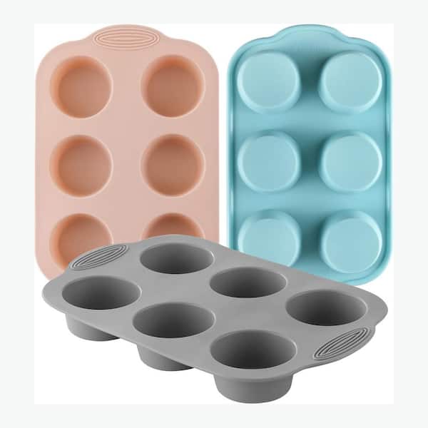 6-Cup Silicone Muffin Pan Food Grade Nonstick Cupcake Molds Easy Release BPA-Free Baking Tray 3-Pack